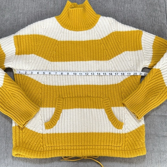 J.Crew Wool Blend Mustard Ivory Stripe Sweater S Mock Neck Cozy Fall Knit - Picture 3 of 7